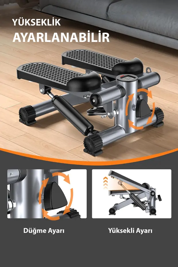 Direnç Lastikli Mini Stepper Egzersiz Aleti -Kaymaz Pedallı Kardiyo Cihazı